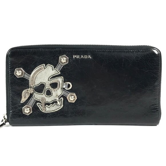 PRADA 2M1264 Skull skull Long wallet Zip Around Long Wallet Leather Black - Picture 1 of 12